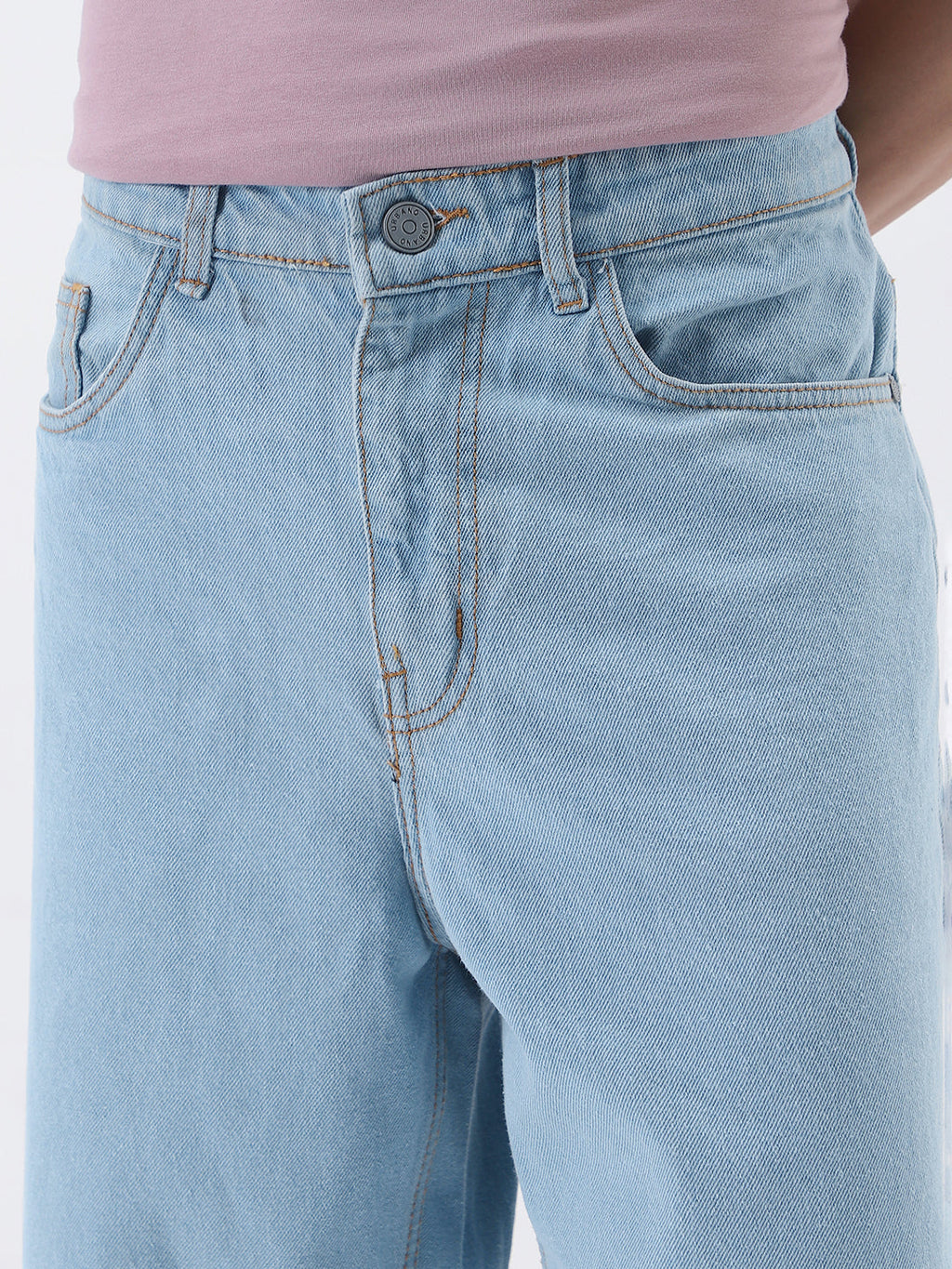 Men's Ice Blue Loose Fit Washed Jeans Non-Stretchable